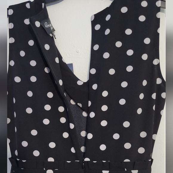 NEW Black Jumpsuit V Neck Beige By Eci White Polka Dot XSmall One Piece Pant - Picture 5 of 5